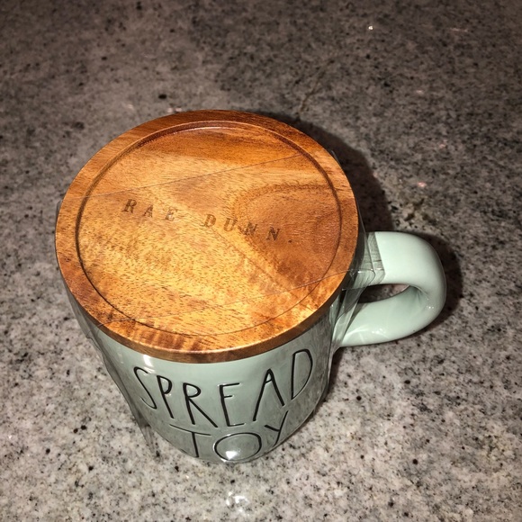 ✨NWT✨ Rae Dunn SPREAD JOY Ceramic Mug with Wooden Coaster - Picture 3 of 4